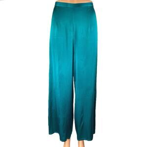 Odette Women's Blue Silk Satin High Waisted Wide Leg Trousers Pants Size S